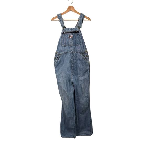 VTG Y2K Liberty Dungaree Bib Overalls Light Wash Distressed Farm Chore Size 33 L - Picture 4 of 14